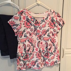 Blue and pink blouse